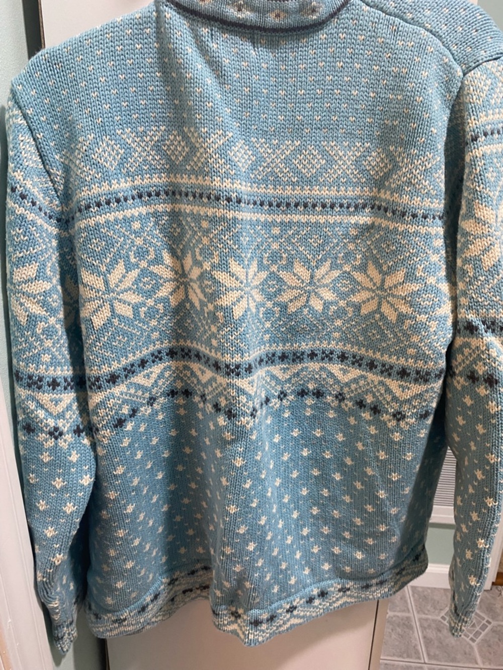 L.L. Bean Light Blue and Cream Fair Isle Turtleneck Sweater - Women’s